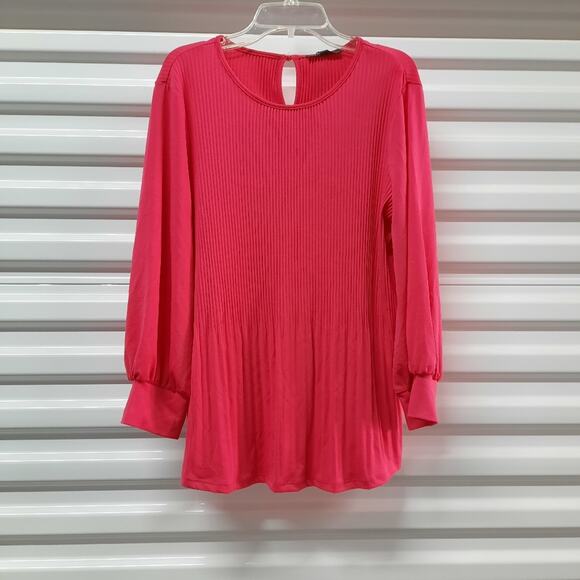 Adrianna Papell Blouse Womens Small Pink Long Sleeve Knit Trapeze Top Oversized - Picture 1 of 10